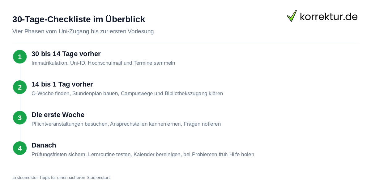 Erstsemester-Tipps für einen sicheren Studienstart: die vier Phasen der Checkliste