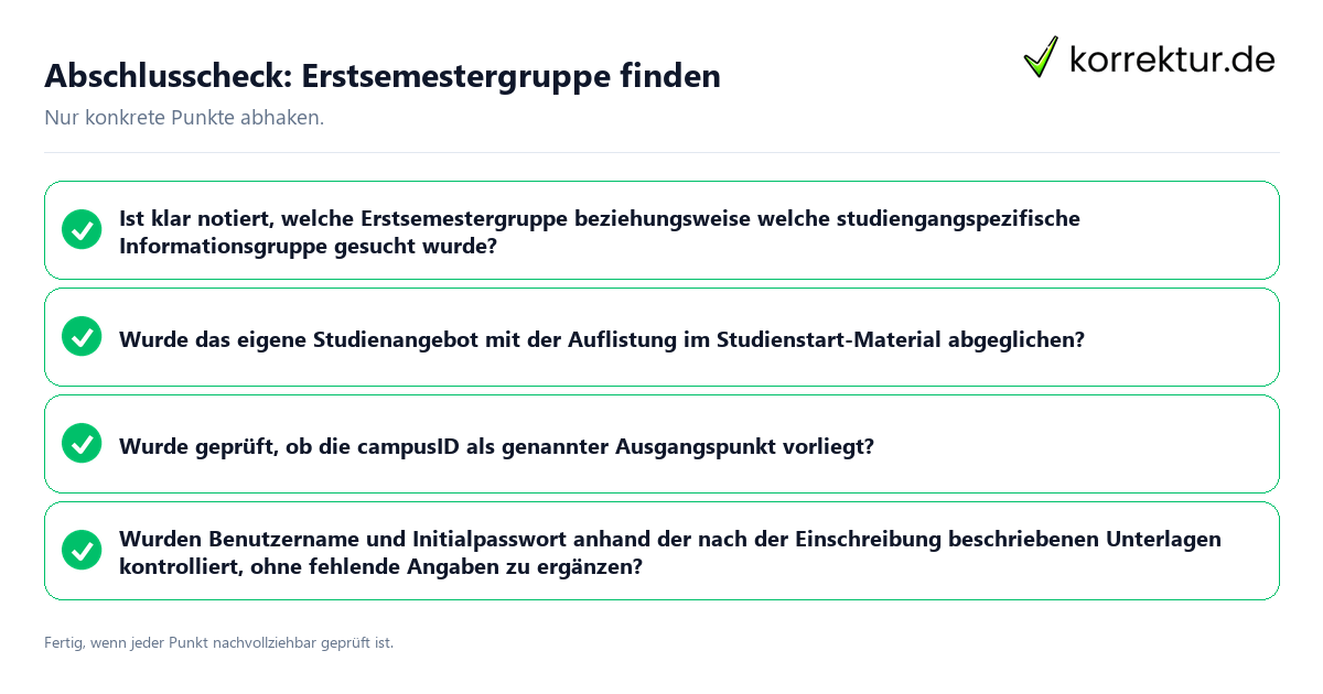 Konkreter Abschlusscheck zu Erstsemestergruppe finden