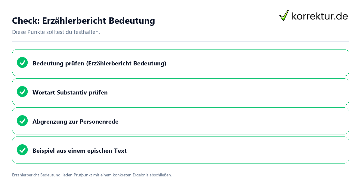 Erzählerbericht Bedeutung mit einer themenspezifischen Checkliste