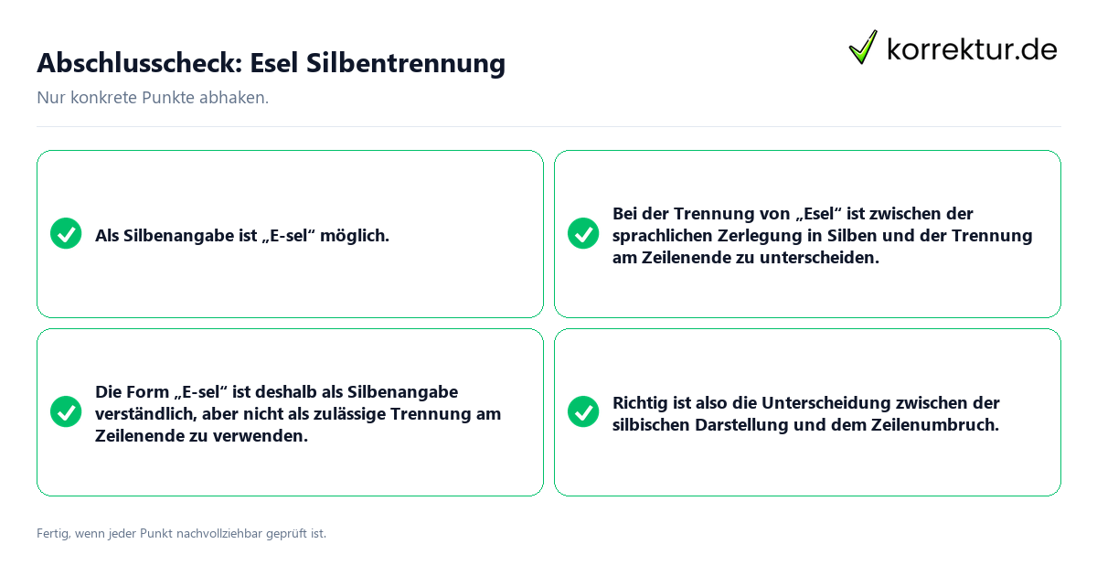 Abschlusscheck: Esel Silbentrennung Konkreter Abschlusscheck zu Esel Silbentrennung