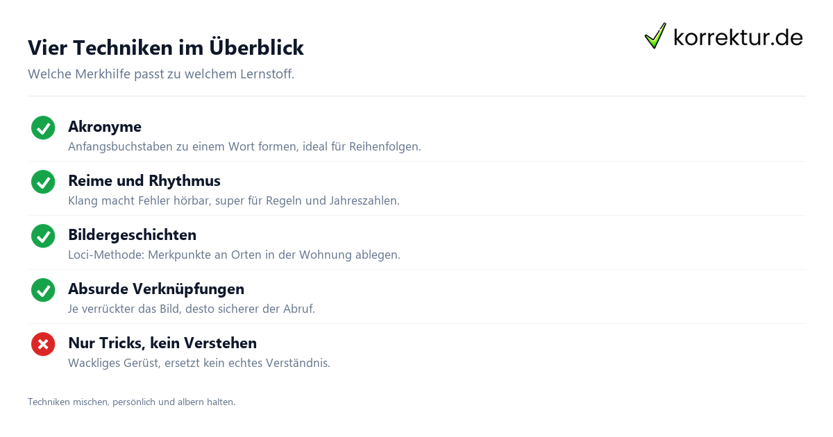 Eselsbrücken Techniken im Vergleich