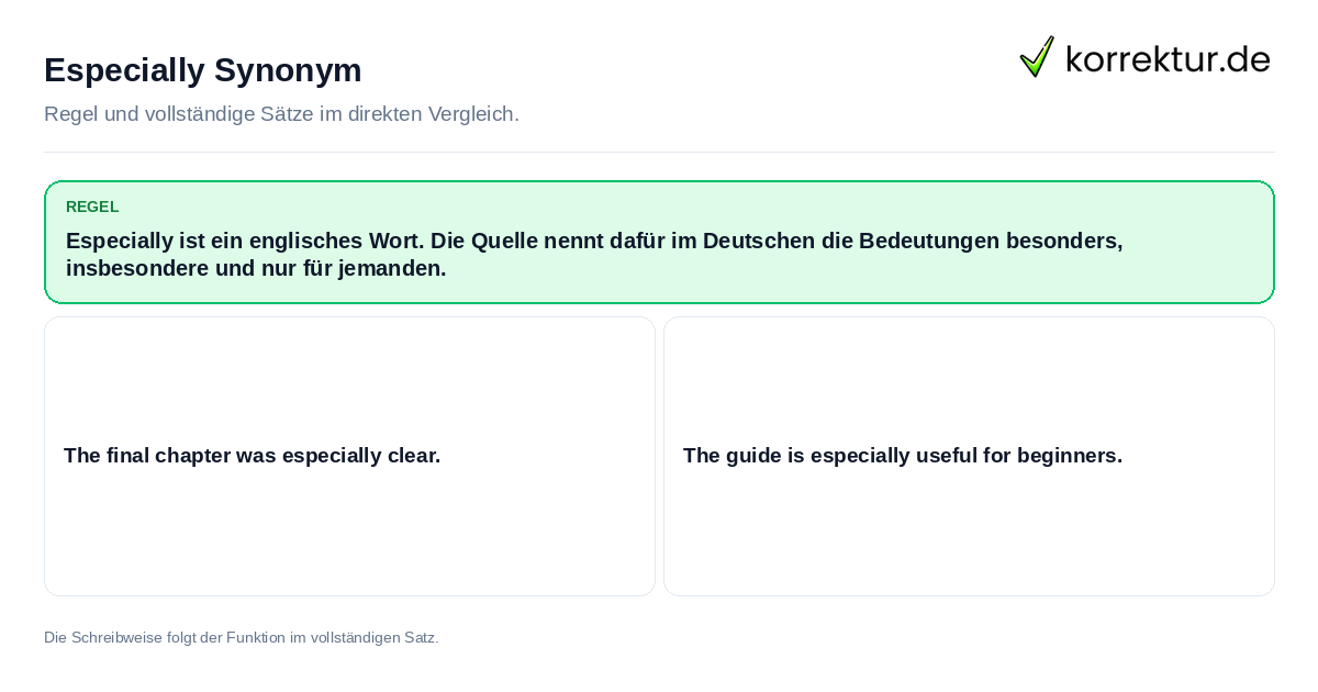Konkrete Regel und vollständige Beispielsätze zu Especially Synonym