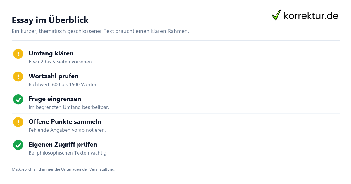 Essay im Überblick Essay Beispiel: Vom Thema zum eigenen Text, Umfang und Vorbereitung