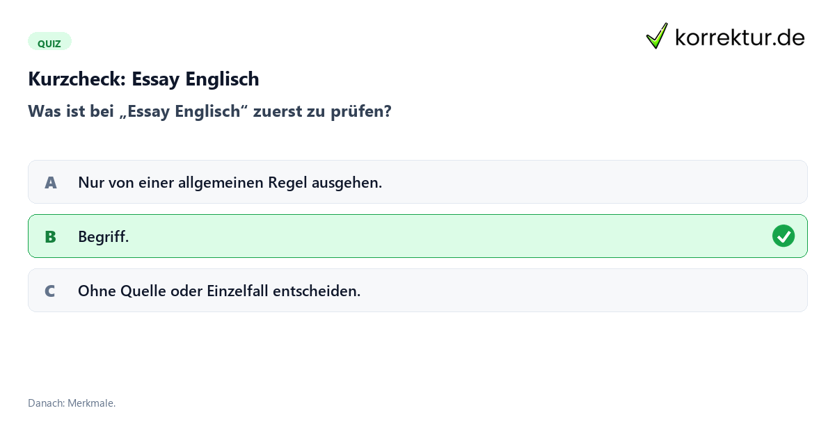Essay Englisch mit einem Kurzquiz zum sinnvollen nächsten Schritt