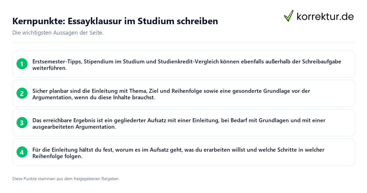 Konkrete Kernpunkte zu Essayklausur im Studium schreiben