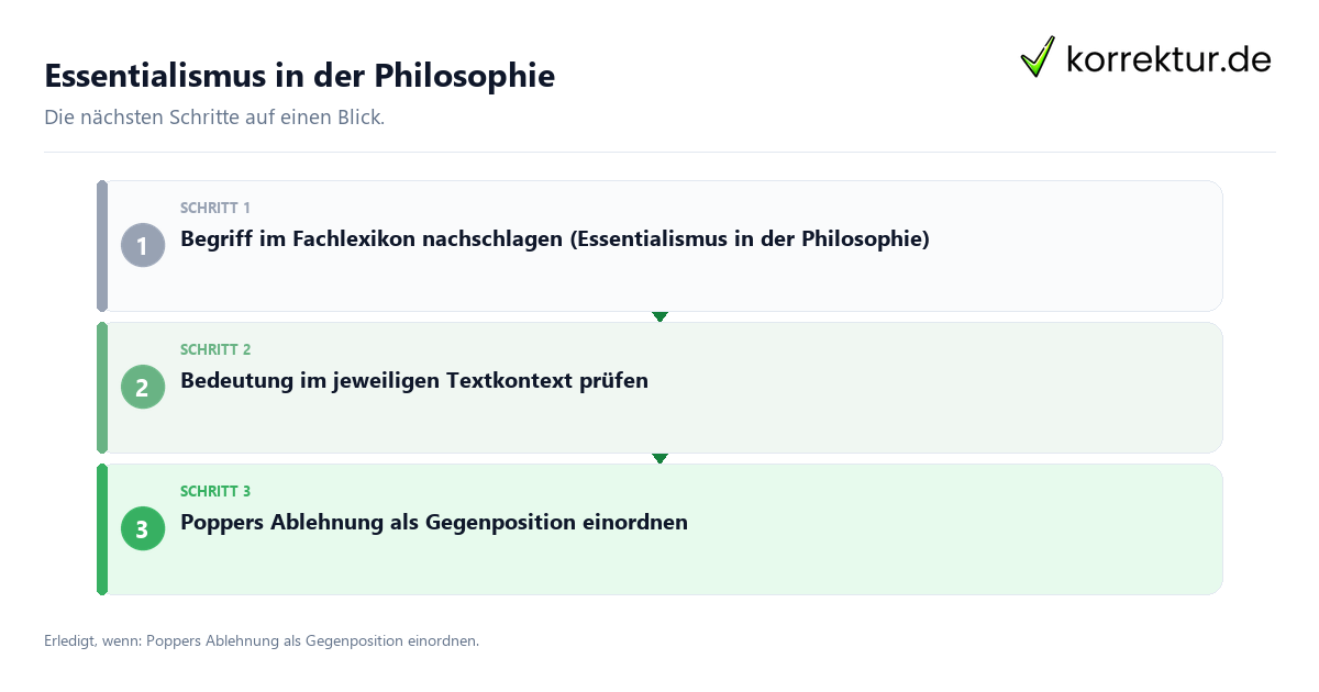 Essentialismus in der Philosophie mit einem Ablauf aus Prüfung, Kontakt und Dokumentation