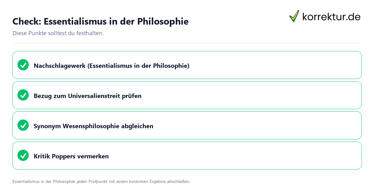 Essentialismus in der Philosophie mit einer themenspezifischen Checkliste
