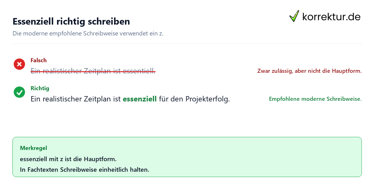 essenziell Bedeutung: korrekte Schreibweise essenziell