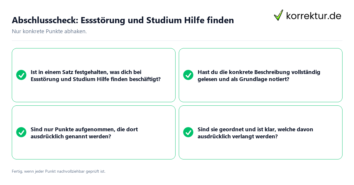 Abschlusscheck: Essstörung und Studium Hilfe finden Konkreter Abschlusscheck zu Essstörung und Studium Hilfe finden
