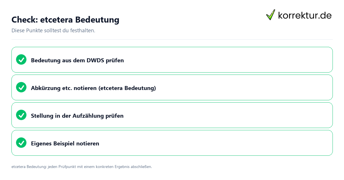Check: etcetera Bedeutung Etcetera Bedeutung mit einer themenspezifischen Checkliste