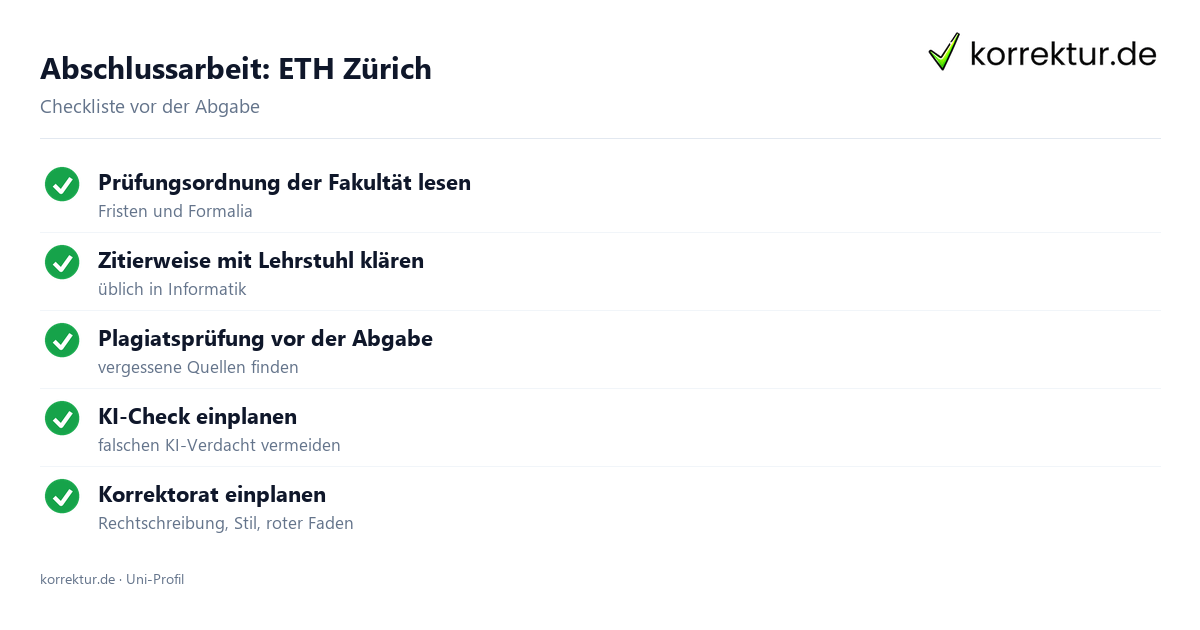 Abschlussarbeit ETH Zürich: Formalia, Zitierweise und Plagiatsprüfung vor der Abgabe