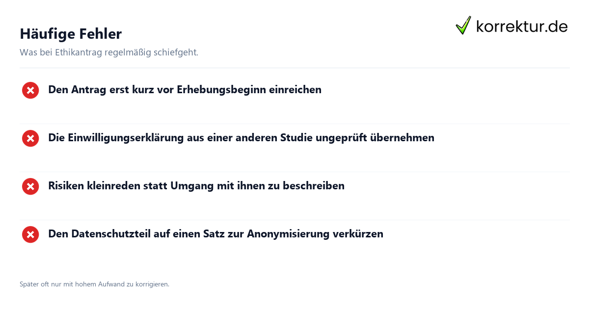 Häufige Fehler Ethikantrag für eigene Studien richtig vorbereiten: häufige Fehler