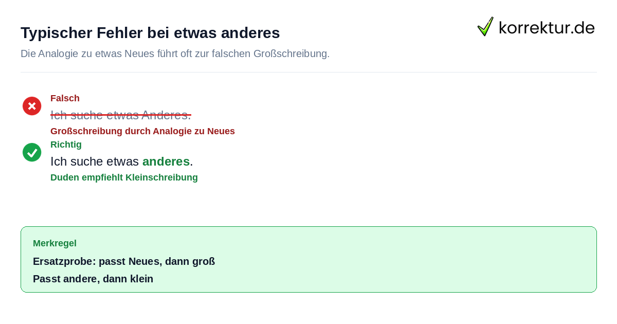 Etwas Anderes falsch geschrieben richtig korrigiert