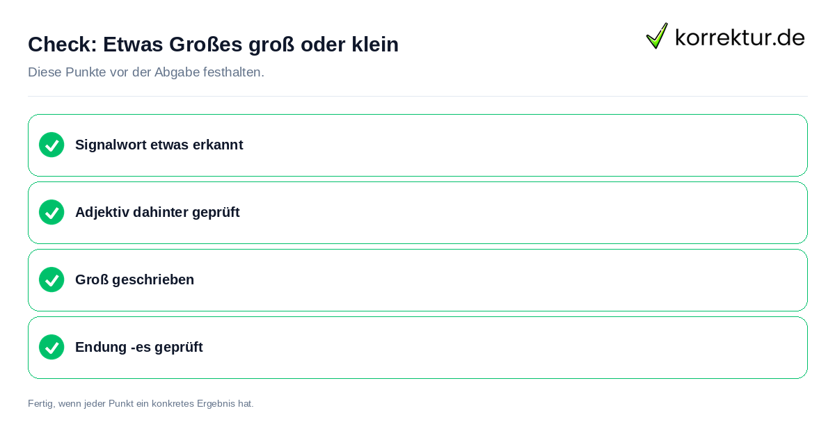 Etwas Großes groß oder klein: Prüfliste mit vier Punkten