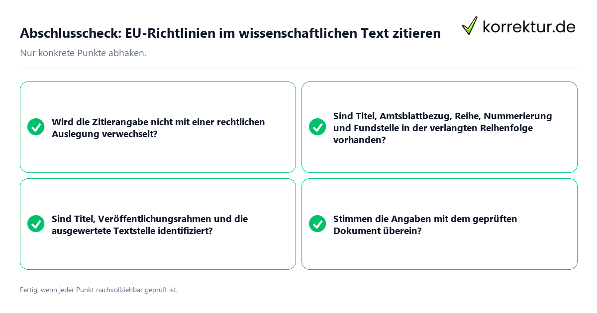 Konkreter Abschlusscheck zu EU-Richtlinien im wissenschaftlichen Text zitieren
