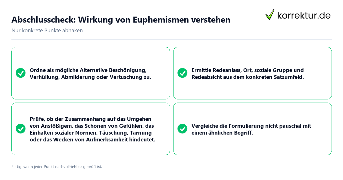 Konkreter Abschlusscheck zu Wirkung von Euphemismen verstehen