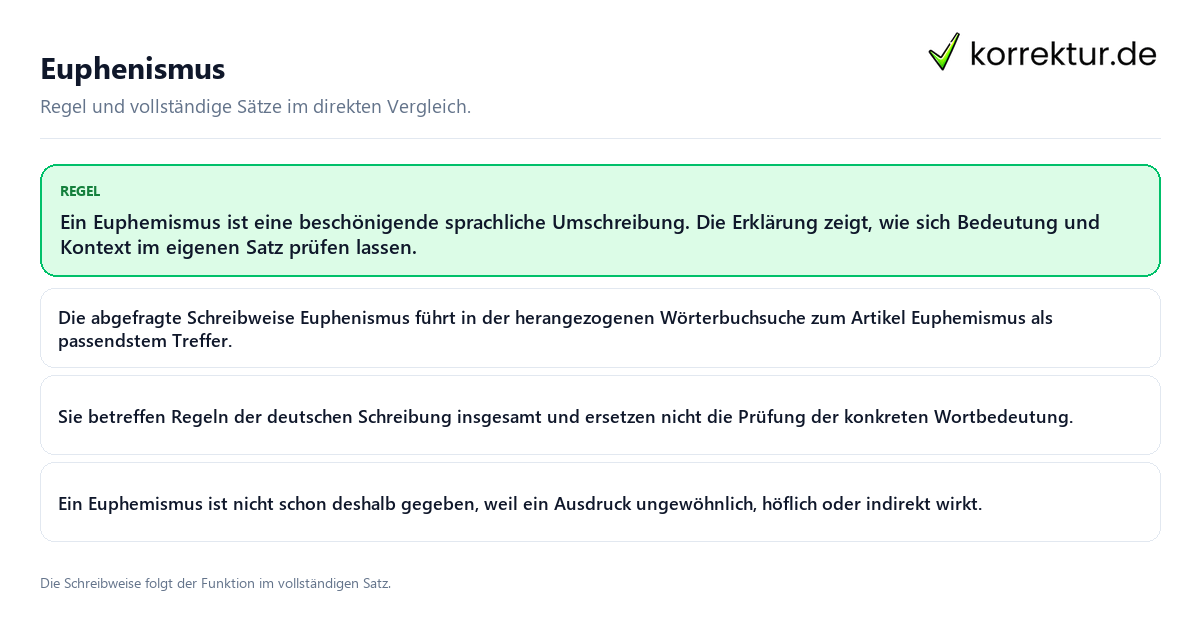 Konkrete Regel und vollständige Beispielsätze zu Euphenismus