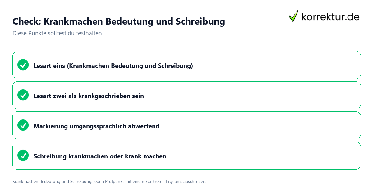 Check: Krankmachen Bedeutung und Schreibung Krankmachen Bedeutung und Schreibung mit einer themenspezifischen Checkliste