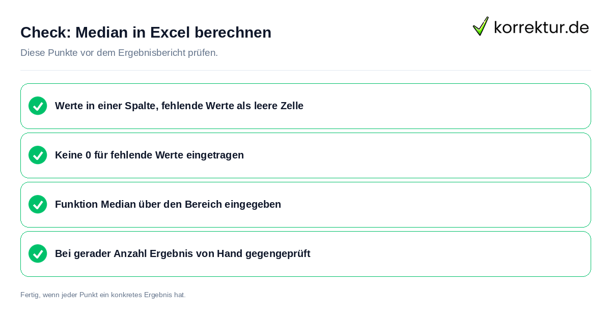 Check: Median in Excel berechnen Median in Excel berechnen: Prüfliste mit vier Punkten