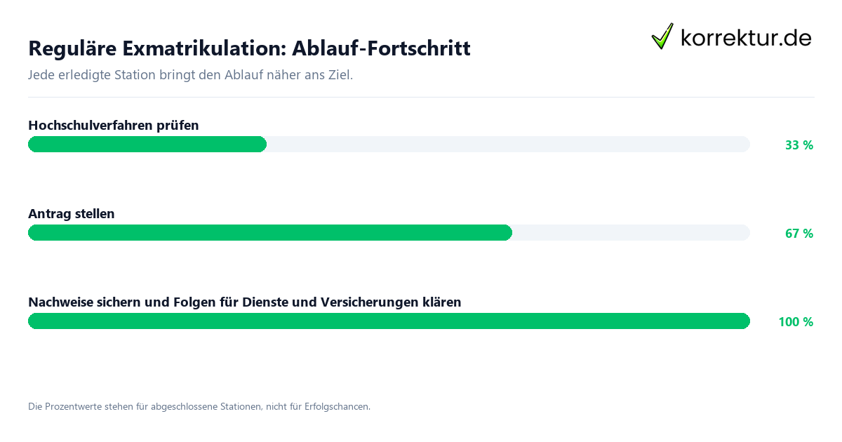 Fortschrittsbalken für die einzelnen Ablaufstationen zu Reguläre Exmatrikulation