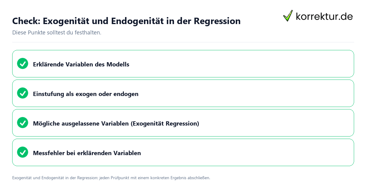 Check: Exogenität und Endogenität in der Regression Exogenität und Endogenität in der Regression mit einer themenspezifischen Checkliste