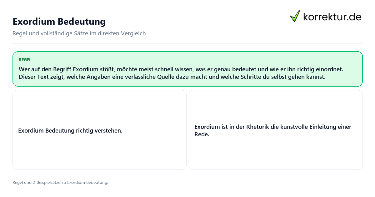 Konkrete Regel und vollständige Beispielsätze zu Exordium Bedeutung