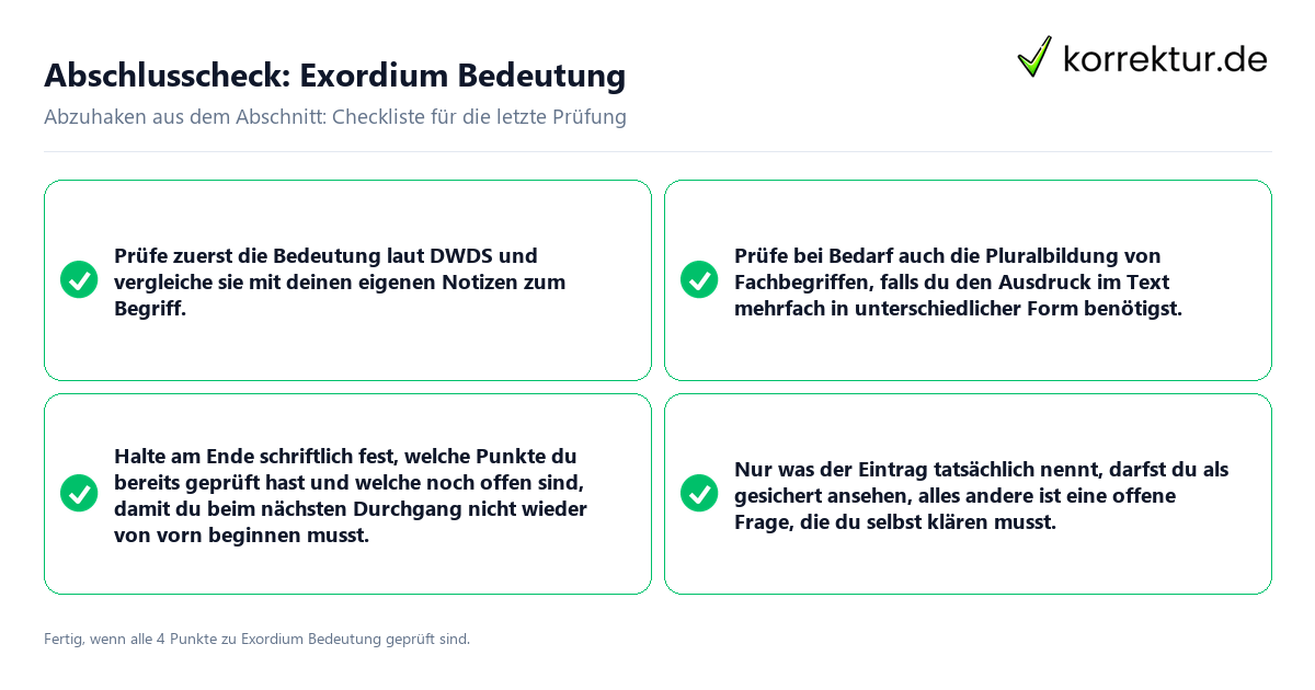 Konkreter Abschlusscheck zu Exordium Bedeutung