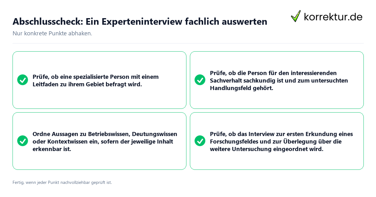 Konkreter Abschlusscheck zu Ein Experteninterview fachlich auswerten