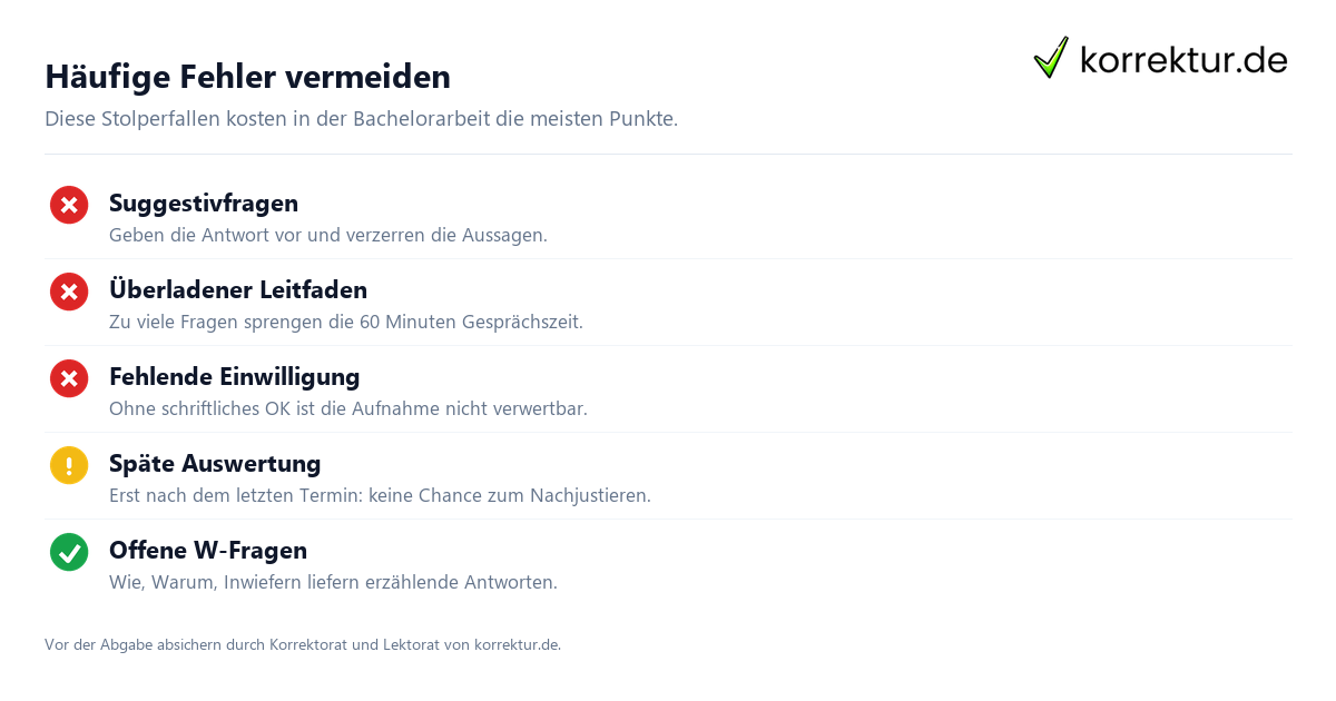 Häufige Fehler vermeiden Experteninterview Bachelorarbeit: typische Fehler und Qualitätskriterien