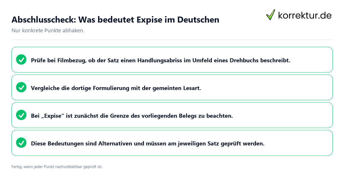 Konkreter Abschlusscheck zu Was bedeutet Expise im Deutschen