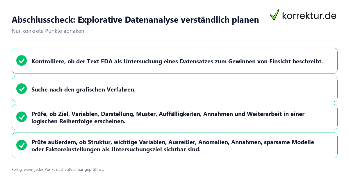 Konkreter Abschlusscheck zu Explorative Datenanalyse verständlich planen