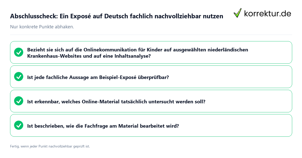Konkreter Abschlusscheck zu Ein Exposé auf Deutsch fachlich nachvollziehbar nutzen