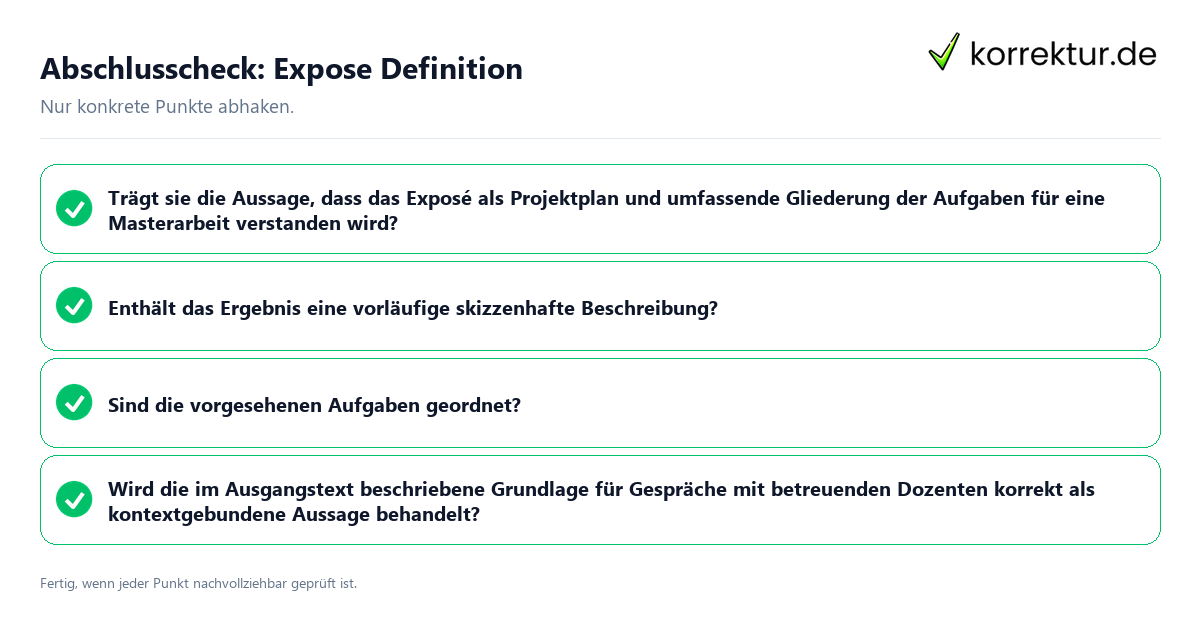 Konkreter Abschlusscheck zu Expose Definition