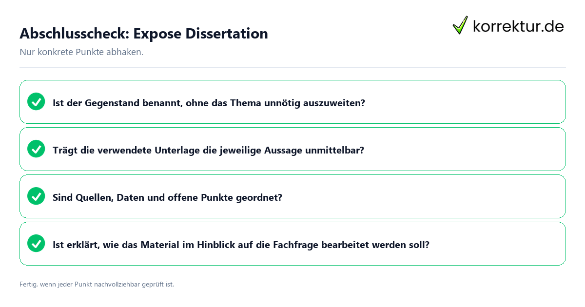 Konkreter Abschlusscheck zu Expose Dissertation