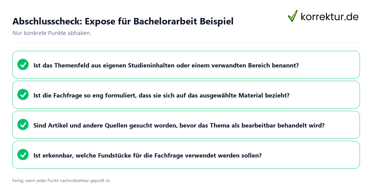 Abschlusscheck: Expose für Bachelorarbeit Beispiel Konkreter Abschlusscheck zu Expose für Bachelorarbeit Beispiel