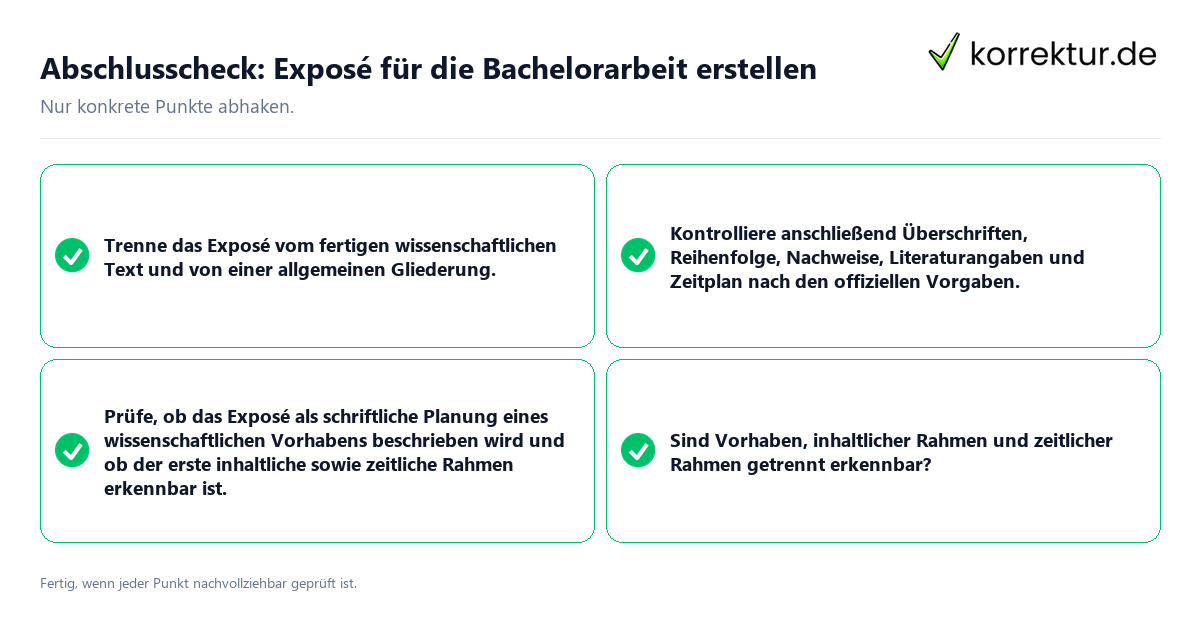 Abschlusscheck: Exposé für die Bachelorarbeit erstellen Konkreter Abschlusscheck zu Exposé für die Bachelorarbeit erstellen
