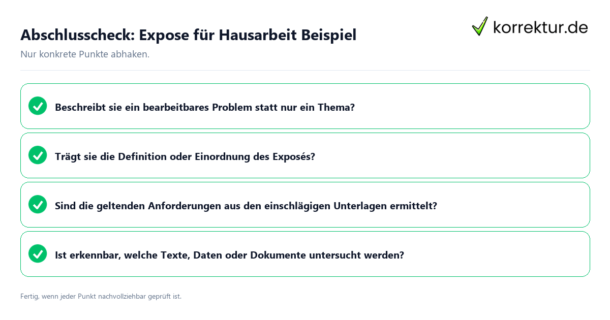 Abschlusscheck: Expose für Hausarbeit Beispiel Konkreter Abschlusscheck zu Expose für Hausarbeit Beispiel