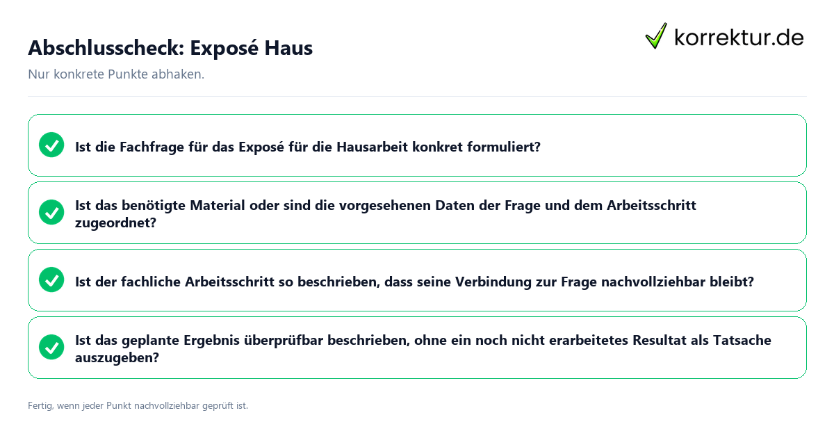 Abschlusscheck: Exposé Haus Konkreter Abschlusscheck zu Exposé Haus