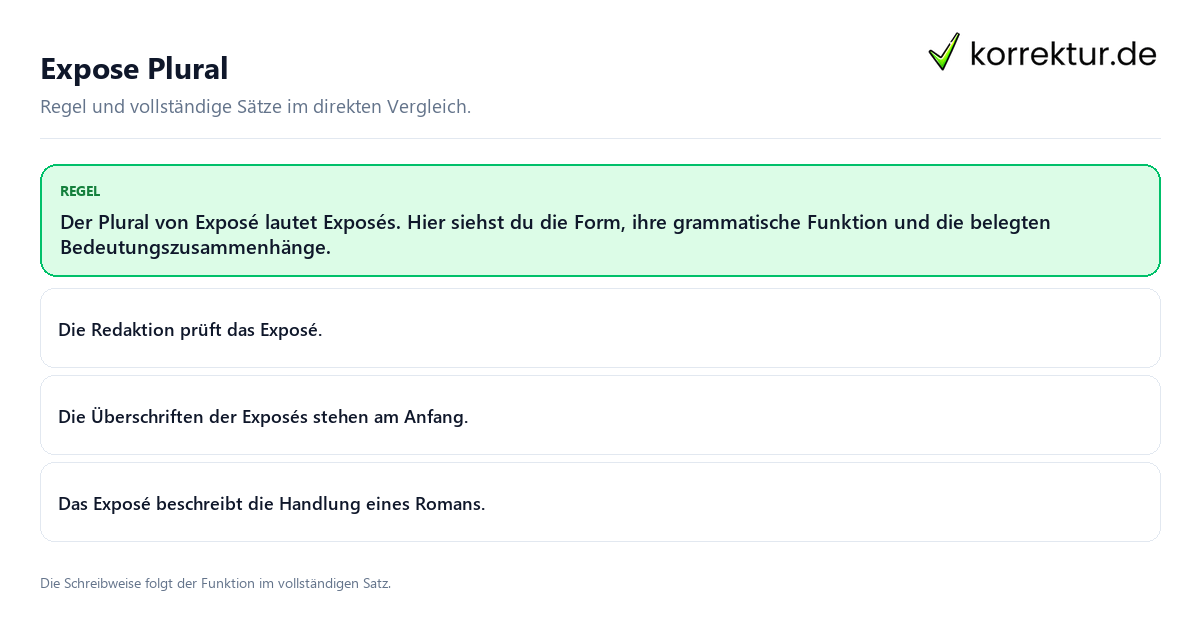 Konkrete Regel und vollständige Beispielsätze zu Expose Plural