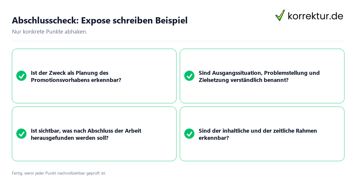 Konkreter Abschlusscheck zu Expose schreiben Beispiel