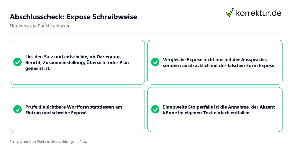 Abschlusscheck: Expose Schreibweise Konkreter Abschlusscheck zu Expose Schreibweise