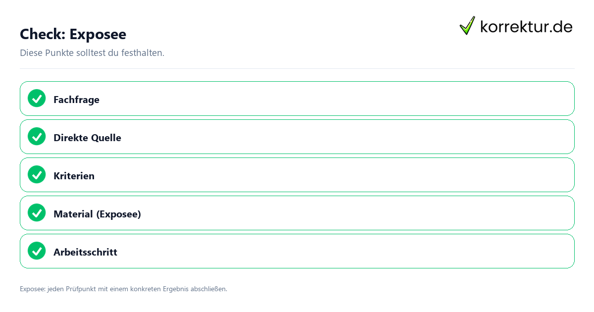 Exposee mit einer themenspezifischen Checkliste