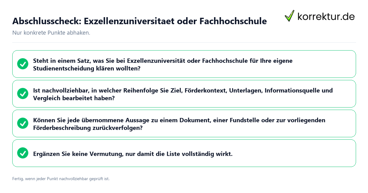 Konkreter Abschlusscheck zu Exzellenzuniversitaet oder Fachhochschule