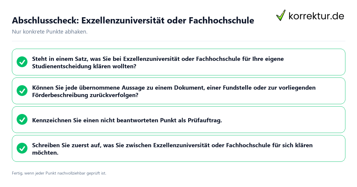 Konkreter Abschlusscheck zu Exzellenzuniversität oder Fachhochschule