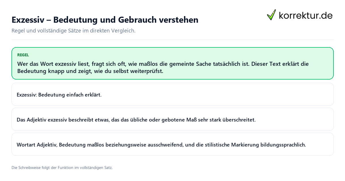 Konkrete Regel und vollständige Beispielsätze zu Exzessiv, Bedeutung und Gebrauch verstehen