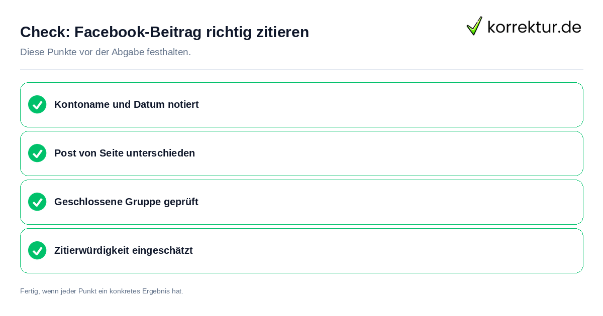 Facebook-Beitrag richtig zitieren: Prüfliste mit vier Punkten