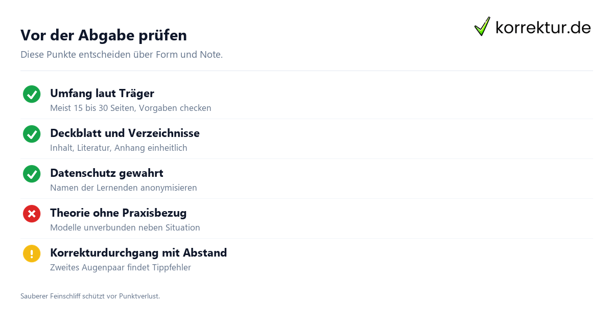 Checkliste Facharbeit Praxisanleiter: Formalia und Qualitätskriterien prüfen