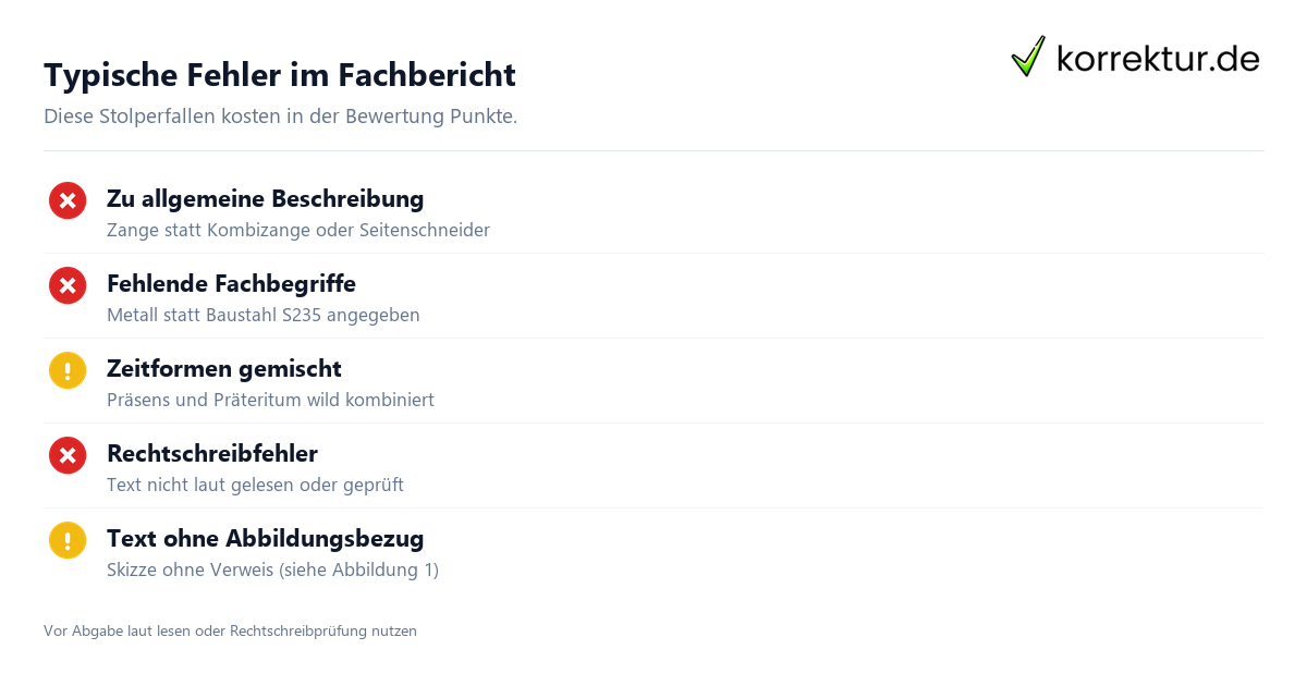 Fachbericht typische Fehler Checkliste vermeiden