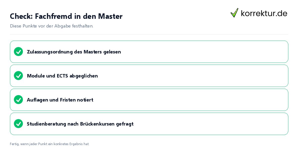 Check: Fachfremd in den Master Fachfremd in den Master: Prüfliste mit vier Punkten