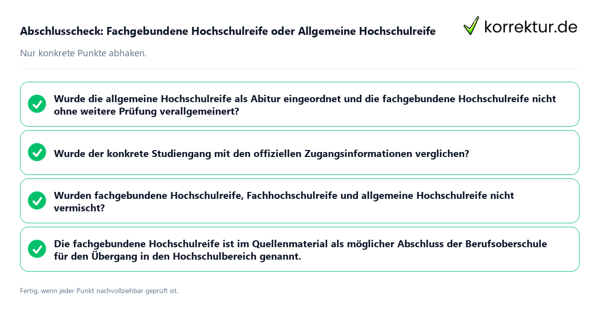 Konkreter Abschlusscheck zu Fachgebundene Hochschulreife oder Allgemeine Hochschulreife